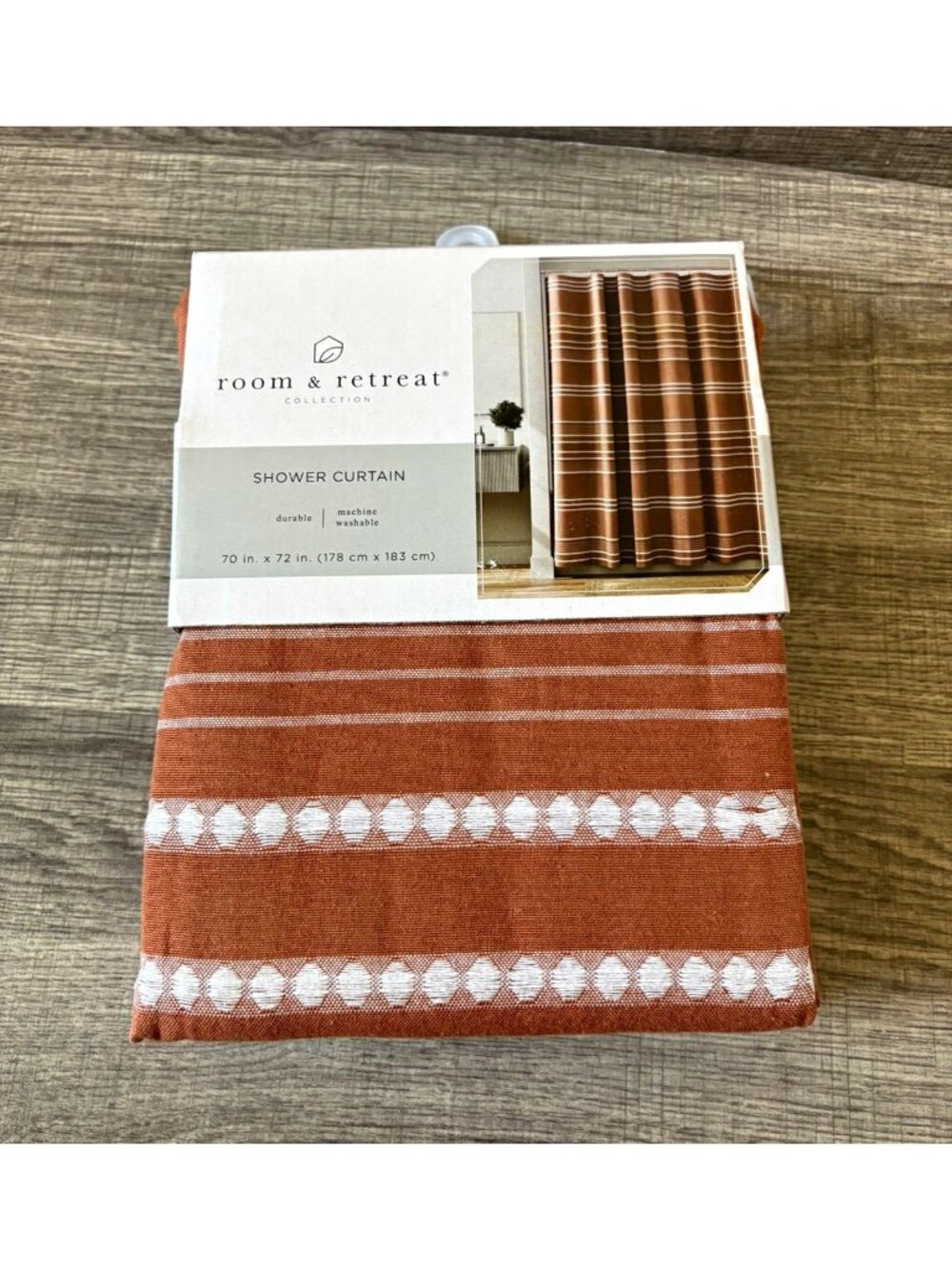 Room & Retreat Terracotta Stripe Shower Curtain Brown/White 70x72